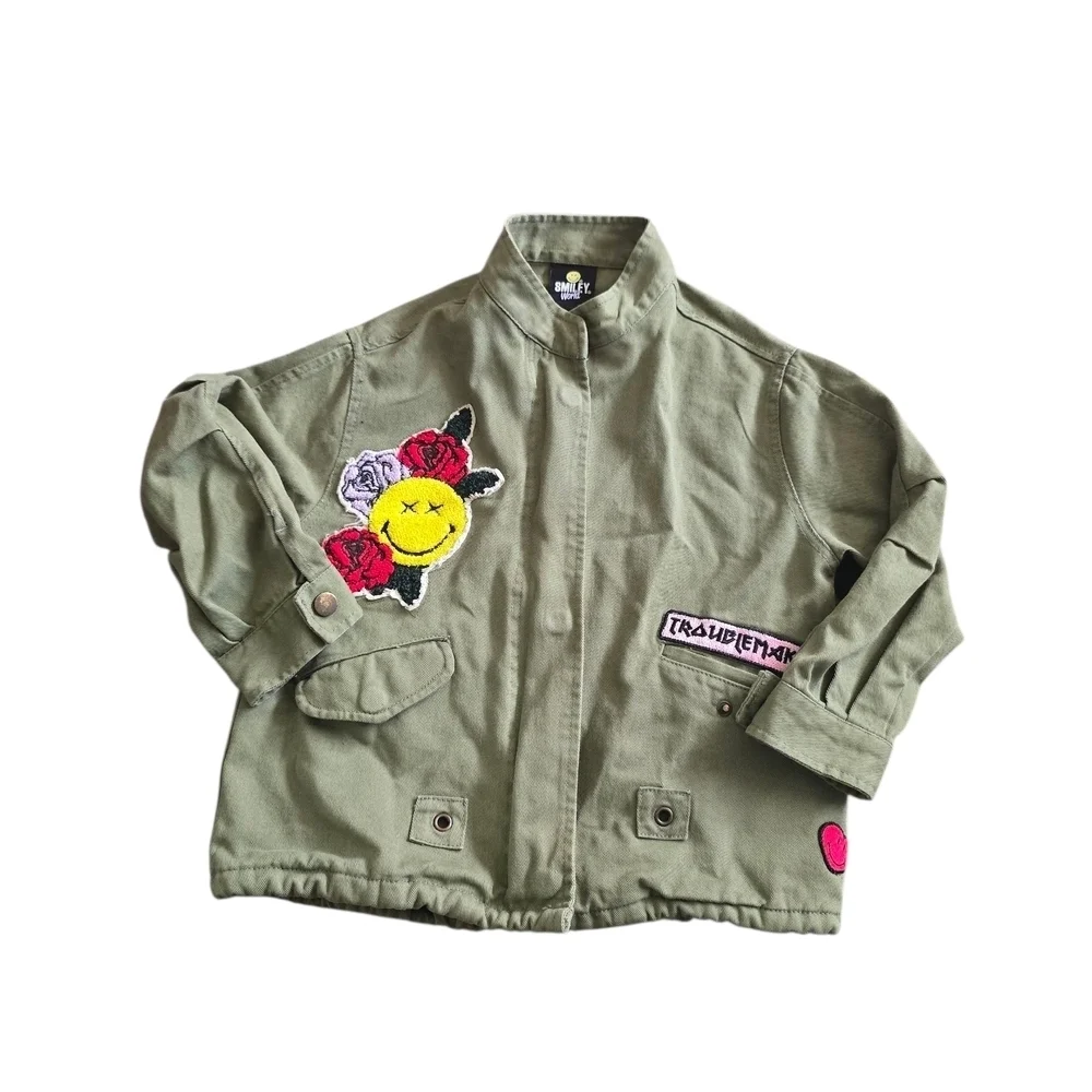 Zara Kids Green Jean Jacket with Colorful Patches